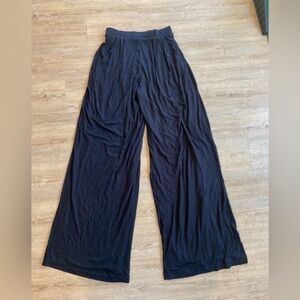 Women’s Black Self-Double Layer Wide Leg Pants Large